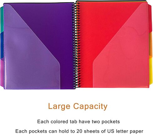 Seashell 12 Pockets Poly Project Organizer, 6 Colors Binder Organzier Spiral Project Folder Multi Pocket Folder Binder with Pockets, Letter Size, Back Cover Utility Pouch, 1 Pack in Saudi Arabia