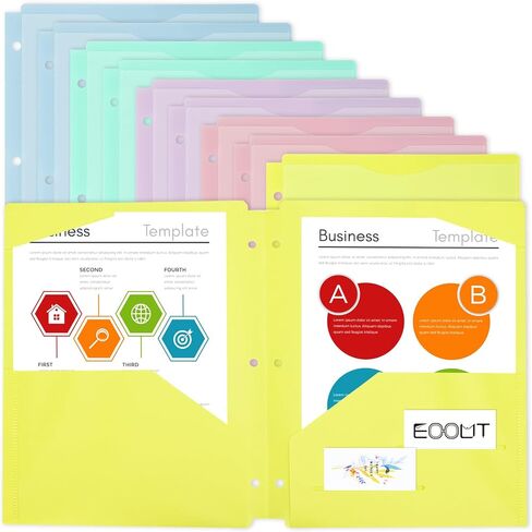 EOOUT 10 Pack Pocket Folders with Clear Front Pocket for 3 Ring Binder, Plastic Pocket Folders, Pastel Colors, Folder with Card Slot for School,Office and Home in Saudi Arabia