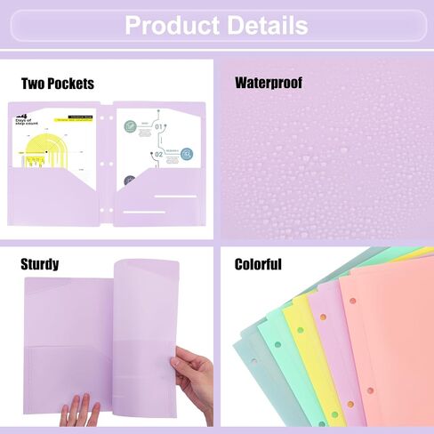 EOOUT 10 Pack Pocket Folders with Clear Front Pocket for 3 Ring Binder, Plastic Pocket Folders, Pastel Colors, Folder with Card Slot for School,Office and Home in Saudi Arabia