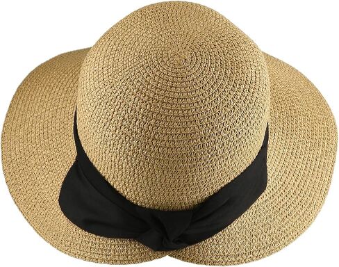 Surblue Womens Straw Sun Hat Wide Brim Foldable Panama Roll up Cap Fedora Beach Sun Hat UPF50+ in Kuwait