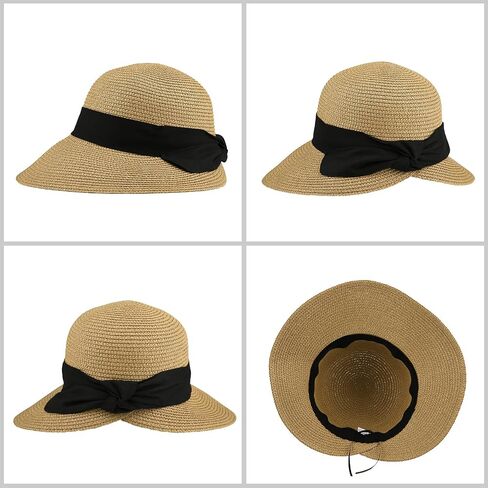 Surblue Womens Straw Sun Hat Wide Brim Foldable Panama Roll up Cap Fedora Beach Sun Hat UPF50+ in Kuwait