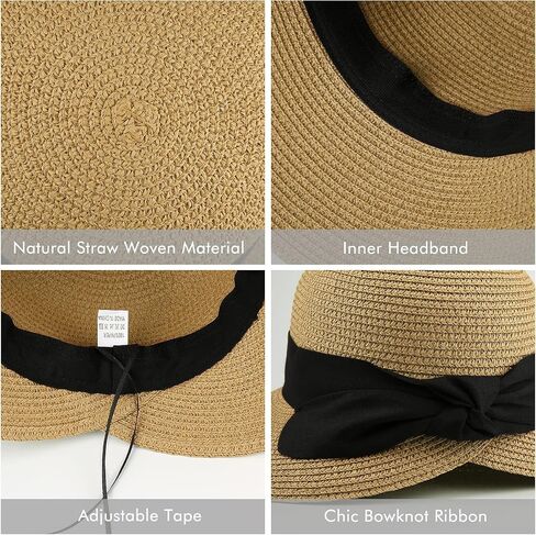 Surblue Womens Straw Sun Hat Wide Brim Foldable Panama Roll up Cap Fedora Beach Sun Hat UPF50+ in Kuwait