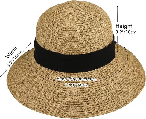 Surblue Womens Straw Sun Hat Wide Brim Foldable Panama Roll up Cap Fedora Beach Sun Hat UPF50+ in Kuwait