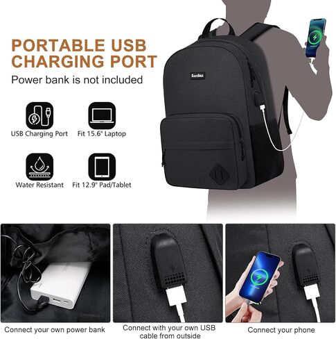 Black Backpack for School Teens Boys Girls, Lightweight Casual Backpacks for Men and Women, Classic Basic Water Resistant Casual Daypack, 15.6 Inch Laptop Bookbag for College High School Work Travel in Kuwait