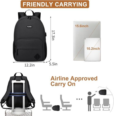 Black Backpack for School Teens Boys Girls, Lightweight Casual Backpacks for Men and Women, Classic Basic Water Resistant Casual Daypack, 15.6 Inch Laptop Bookbag for College High School Work Travel in Kuwait