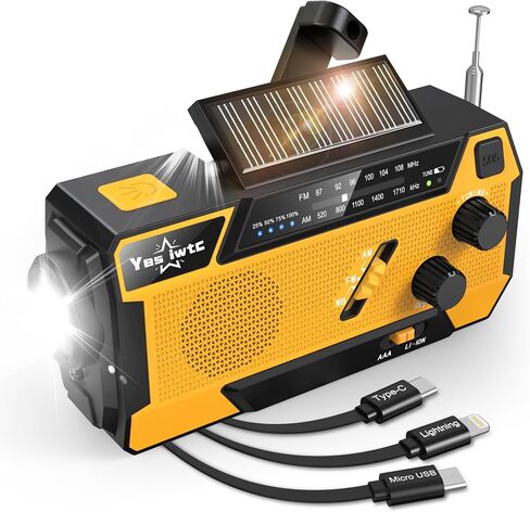 Hand Crank Emergency Radio 7400mWh (2000mAh) Solar Hand Crank Radio Built in 3 Charging Cables AM/FM/NOAA Weather Radio Battery Operated Hand Crank Charger for Emergency Supplies Survival Gear in Saudi Arabia