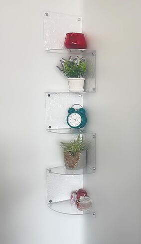 3 Tier Acrylic Corner Shelf Floating Wall Mount Clear Storage Organizer with Transparent Reflective Glass Sheet Books Cosmetic Makeup Jewlery Perfume Photo Living Room Bathroom Kitchen Office in Saudi Arabia