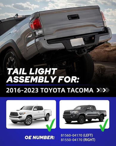 AUTOONE For Toyota Tacoma Tail Lights Assembly, Black Smoked Tail Lamp Assembly Fit for 2016-2023 Tacoma Pickup Rear Factory OEM Driver Side & Passenger Side, Without Bulbs in Kuwait