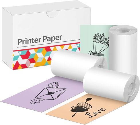 ورق طابعة حرارية ملون - ورق لاصق حراري، ورق طابعة صغير متوافق مع T02/M02/M02S/M03، ورق حراري للملاحظات/المجلة، أسود على أخضر/أرجواني/برتقالي، 50 مم × 3.5 متر، 3 لفات in Kuwait