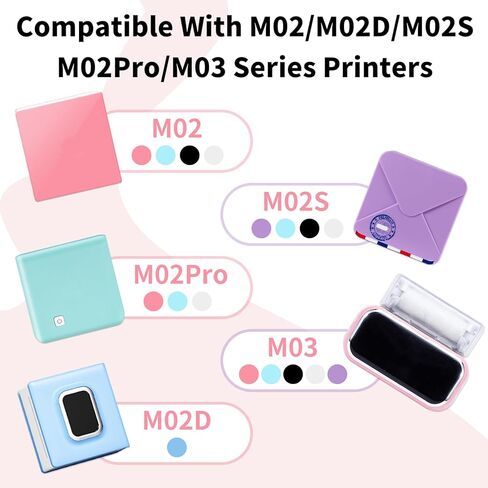 ورق طابعة حرارية ملون - ورق لاصق حراري، ورق طابعة صغير متوافق مع T02/M02/M02S/M03، ورق حراري للملاحظات/المجلة، أسود على أخضر/أرجواني/برتقالي، 50 مم × 3.5 متر، 3 لفات in Kuwait