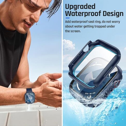 Goton Waterproof Case for Apple Watch Series 10 Screen Protector 46mm, Tempered Glass Hard PC Bumper Face Cover Compatible with iWatch Accessories 46 mm Matte Black in Kuwait