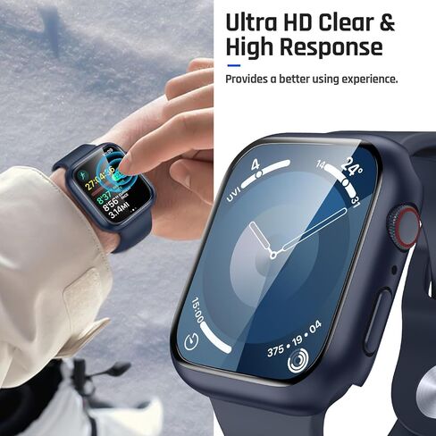 Goton Waterproof Case for Apple Watch Series 10 Screen Protector 46mm, Tempered Glass Hard PC Bumper Face Cover Compatible with iWatch Accessories 46 mm Matte Black in Kuwait
