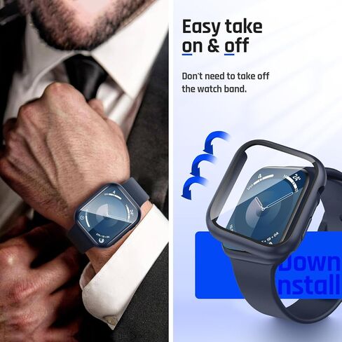 Goton Waterproof Case for Apple Watch Series 10 Screen Protector 46mm, Tempered Glass Hard PC Bumper Face Cover Compatible with iWatch Accessories 46 mm Matte Black in Kuwait