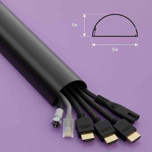 D-Line TV Wire Hider, Half Round Cord Cover for Wall Mount TV, Hinged One-Piece Raceway, Paintable, Self-Adhesive Cable Management - 2" (W) x 1" (H) x 18" Length - White in Kuwait