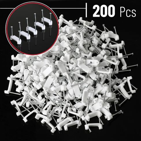 Bates- Cable Clips with Steel Nails, 200 pcs, White, Large, 2-Nail Cord Clips for Wires on Wall, Cable Wall Clip, Wire Wall Clips, Cable Wire Clips, Coaxial Cable Clips, Cord Wall Clip in Saudi Arabia