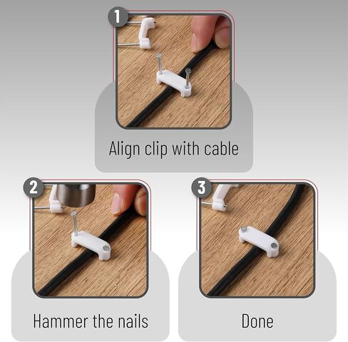 Bates- Cable Clips with Steel Nails, 200 pcs, White, Large, 2-Nail Cord Clips for Wires on Wall, Cable Wall Clip, Wire Wall Clips, Cable Wire Clips, Coaxial Cable Clips, Cord Wall Clip in Saudi Arabia
