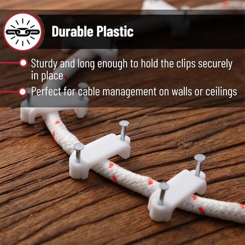 Bates- Cable Clips with Steel Nails, 200 pcs, White, Large, 2-Nail Cord Clips for Wires on Wall, Cable Wall Clip, Wire Wall Clips, Cable Wire Clips, Coaxial Cable Clips, Cord Wall Clip in Saudi Arabia