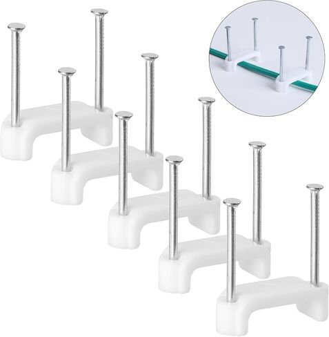 Bates- Cable Clips with Steel Nails, 200 pcs, White, Large, 2-Nail Cord Clips for Wires on Wall, Cable Wall Clip, Wire Wall Clips, Cable Wire Clips, Coaxial Cable Clips, Cord Wall Clip in Saudi Arabia
