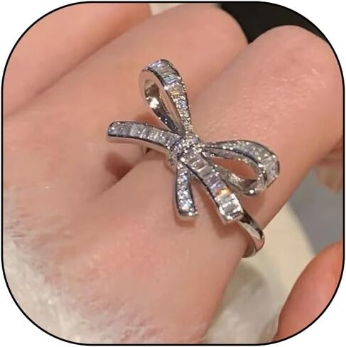 Gold Rhinestone Bow Knuckle Ring,Cute Shiny Multi Row Cubic Zirconia Statement Ring,Silver Shiny Engagement Wedding Band Jewelry Gift in Kuwait