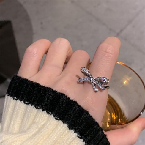 Gold Rhinestone Bow Knuckle Ring,Cute Shiny Multi Row Cubic Zirconia Statement Ring,Silver Shiny Engagement Wedding Band Jewelry Gift in Kuwait