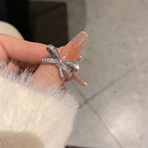 Gold Rhinestone Bow Knuckle Ring,Cute Shiny Multi Row Cubic Zirconia Statement Ring,Silver Shiny Engagement Wedding Band Jewelry Gift in Kuwait