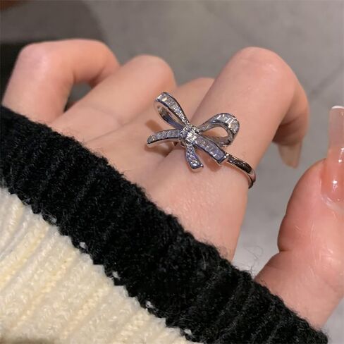 Gold Rhinestone Bow Knuckle Ring,Cute Shiny Multi Row Cubic Zirconia Statement Ring,Silver Shiny Engagement Wedding Band Jewelry Gift in Kuwait