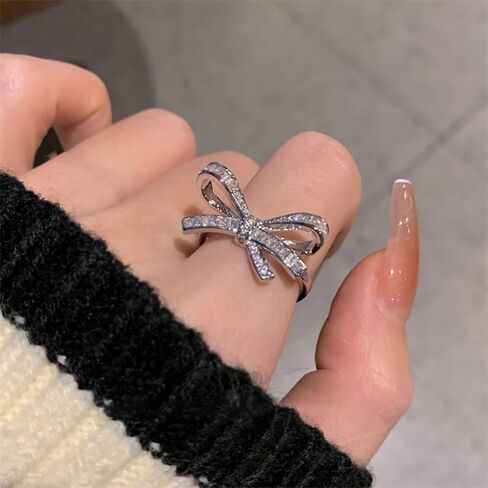 Gold Rhinestone Bow Knuckle Ring,Cute Shiny Multi Row Cubic Zirconia Statement Ring,Silver Shiny Engagement Wedding Band Jewelry Gift in Kuwait