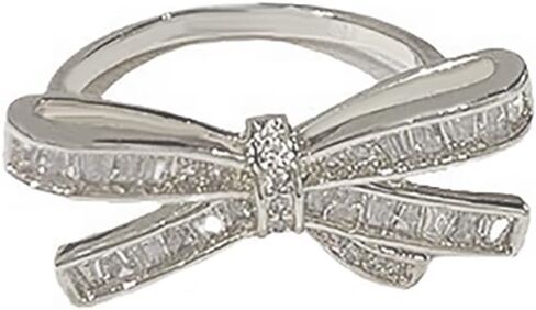 Gold Rhinestone Bow Knuckle Ring,Cute Shiny Multi Row Cubic Zirconia Statement Ring,Silver Shiny Engagement Wedding Band Jewelry Gift in Kuwait