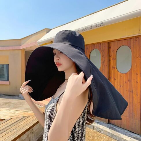 قبعات الشمس ذات حافة واسعة للغاية للنساء قبعات الشاطئ للحماية من الأشعة فوق البنفسجية للنساء مع غطاء للرقبة قابلة للتعبئة، قبعات للشمس في الهواء الطلق كاكي in Kuwait