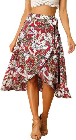 Allegra K Floral Skirt for Women's Hawaiian Tropical Beach Boho Wrap Midi Skirt in Saudi Arabia