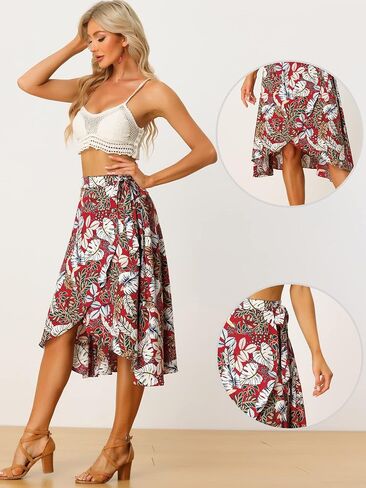 Allegra K Floral Skirt for Women's Hawaiian Tropical Beach Boho Wrap Midi Skirt in Saudi Arabia