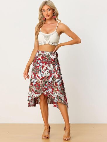 Allegra K Floral Skirt for Women's Hawaiian Tropical Beach Boho Wrap Midi Skirt in Saudi Arabia