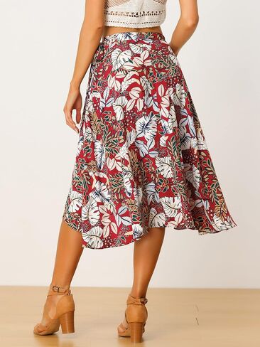 Allegra K Floral Skirt for Women's Hawaiian Tropical Beach Boho Wrap Midi Skirt in Saudi Arabia