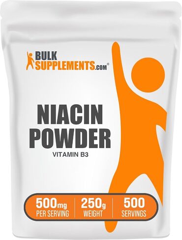 BULKSUPPLEMENTS.COM مسحوق النياسين - مكمل فيتامين ب3، النياسين 500 مجم - مسحوق نياسين فلوش، النياسين مع التنظيف - خالي من الغلوتين، 500 مجم من فيتامين ب3 نياسين لكل وجبة، 250 جم (8.8 أونصة) in Kuwait