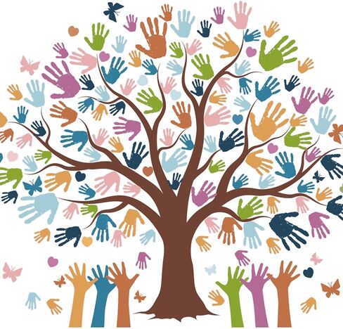 156PCS Classroom Tree Bulletin Board Decorations Set Together We Can Change The World Wall Bulletin Decor with Handprint Cut-outs and Animal Butterfly Owls Letter Accents for School Blackboard Decor in Saudi Arabia