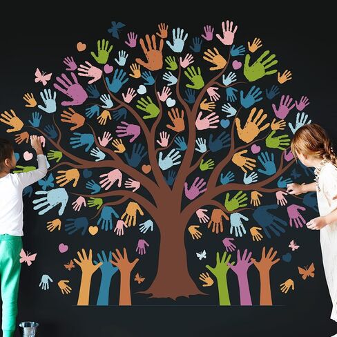 156PCS Classroom Tree Bulletin Board Decorations Set Together We Can Change The World Wall Bulletin Decor with Handprint Cut-outs and Animal Butterfly Owls Letter Accents for School Blackboard Decor in Saudi Arabia