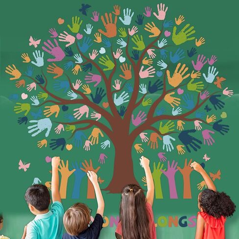 156PCS Classroom Tree Bulletin Board Decorations Set Together We Can Change The World Wall Bulletin Decor with Handprint Cut-outs and Animal Butterfly Owls Letter Accents for School Blackboard Decor in Saudi Arabia