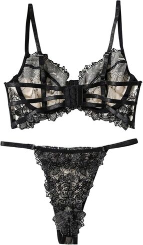 MakeMeChic Women's Strawberry Lace Mesh Lingerie Set Push Up Bra and Panty in Saudi Arabia