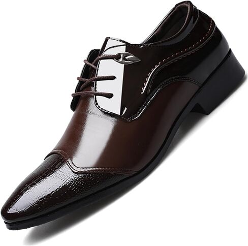 Men's Vintage Cap Toe Dress Shoes Formal Business Casual Lace Up Oxford Suit Tuxedo Patent Leather Shoes for Men in Saudi Arabia