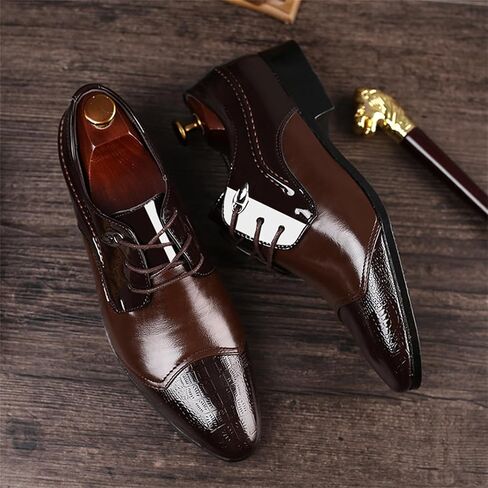 Men's Vintage Cap Toe Dress Shoes Formal Business Casual Lace Up Oxford Suit Tuxedo Patent Leather Shoes for Men in Saudi Arabia