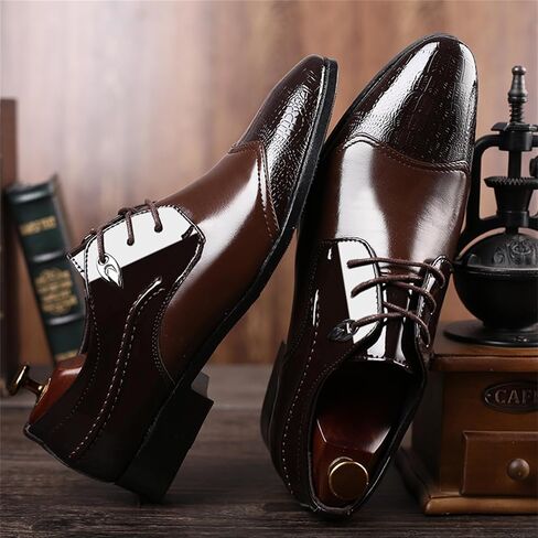 Men's Vintage Cap Toe Dress Shoes Formal Business Casual Lace Up Oxford Suit Tuxedo Patent Leather Shoes for Men in Saudi Arabia