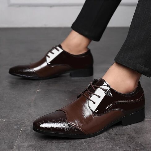 Men's Vintage Cap Toe Dress Shoes Formal Business Casual Lace Up Oxford Suit Tuxedo Patent Leather Shoes for Men in Saudi Arabia