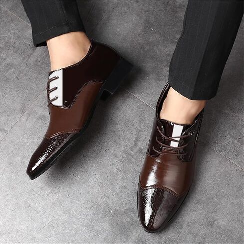 Men's Vintage Cap Toe Dress Shoes Formal Business Casual Lace Up Oxford Suit Tuxedo Patent Leather Shoes for Men in Saudi Arabia