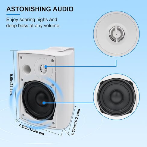 Herdio 5.25 Inch Indoor Outdoor Bluetooth Speakers Patio Waterproof Wired Wall Mount System 300 Watts (Black) in Saudi Arabia
