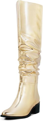 Shoe'N Tale Women's Over The Knee Thigh High Boots Chunky Block Heel Pointed Toe Slouchy Side Zipper Fall Weather Winter Boots in Saudi Arabia