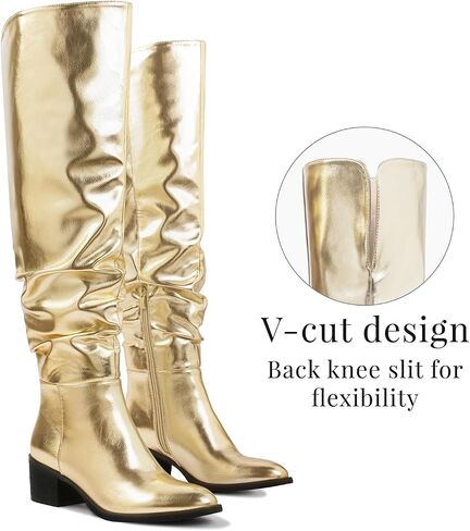 Shoe'N Tale Women's Over The Knee Thigh High Boots Chunky Block Heel Pointed Toe Slouchy Side Zipper Fall Weather Winter Boots in Saudi Arabia