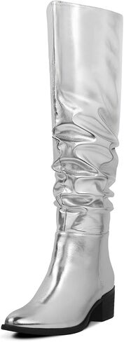 Shoe'N Tale Women's Over The Knee Thigh High Boots Chunky Block Heel Pointed Toe Slouchy Side Zipper Fall Weather Winter Boots in Saudi Arabia