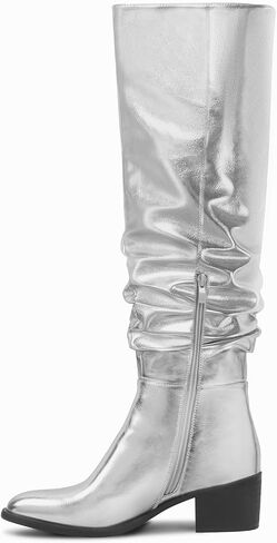 Shoe'N Tale Women's Over The Knee Thigh High Boots Chunky Block Heel Pointed Toe Slouchy Side Zipper Fall Weather Winter Boots in Saudi Arabia