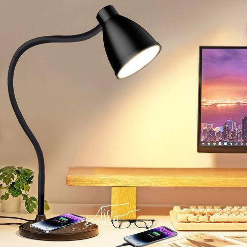 مصباح مكتب مع منفذ شحن USB مصباح طاولة شاحن لاسلكي مصباح مسكن خافت 5 ألوان 7 مستويات سطوع تعمل باللمس مصابيح طاولة بجانب السرير ضوء قراءة معقوفة للمنزل والمكتب in Saudi Arabia