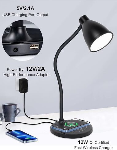 مصباح مكتب مع منفذ شحن USB مصباح طاولة شاحن لاسلكي مصباح مسكن خافت 5 ألوان 7 مستويات سطوع تعمل باللمس مصابيح طاولة بجانب السرير ضوء قراءة معقوفة للمنزل والمكتب in Saudi Arabia